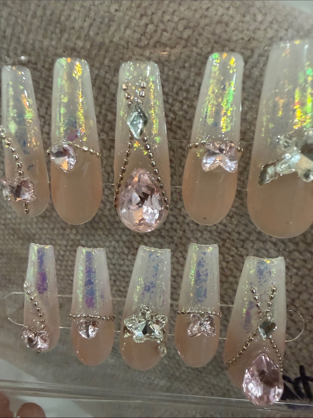 Iridescent Nude Pink Press-On Nails with XLCrystal Accents size Small set
